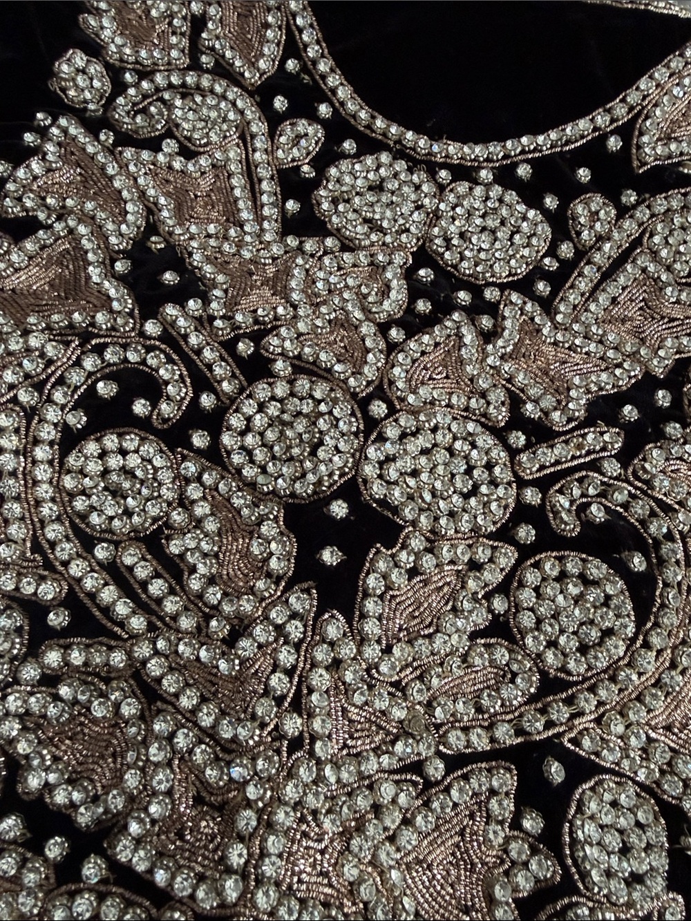 Black Velvet Top with Intricate Crystal Embellishment - Picture 4 of 14